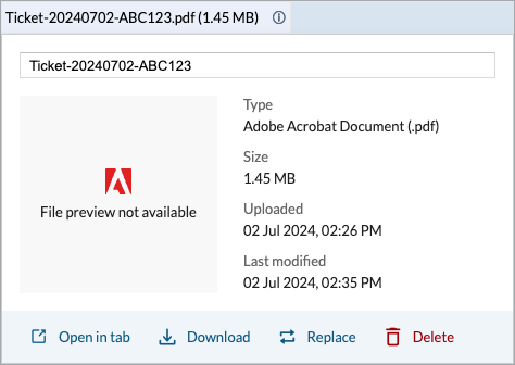 Dialog box showing details of a sample PDF file attachment.